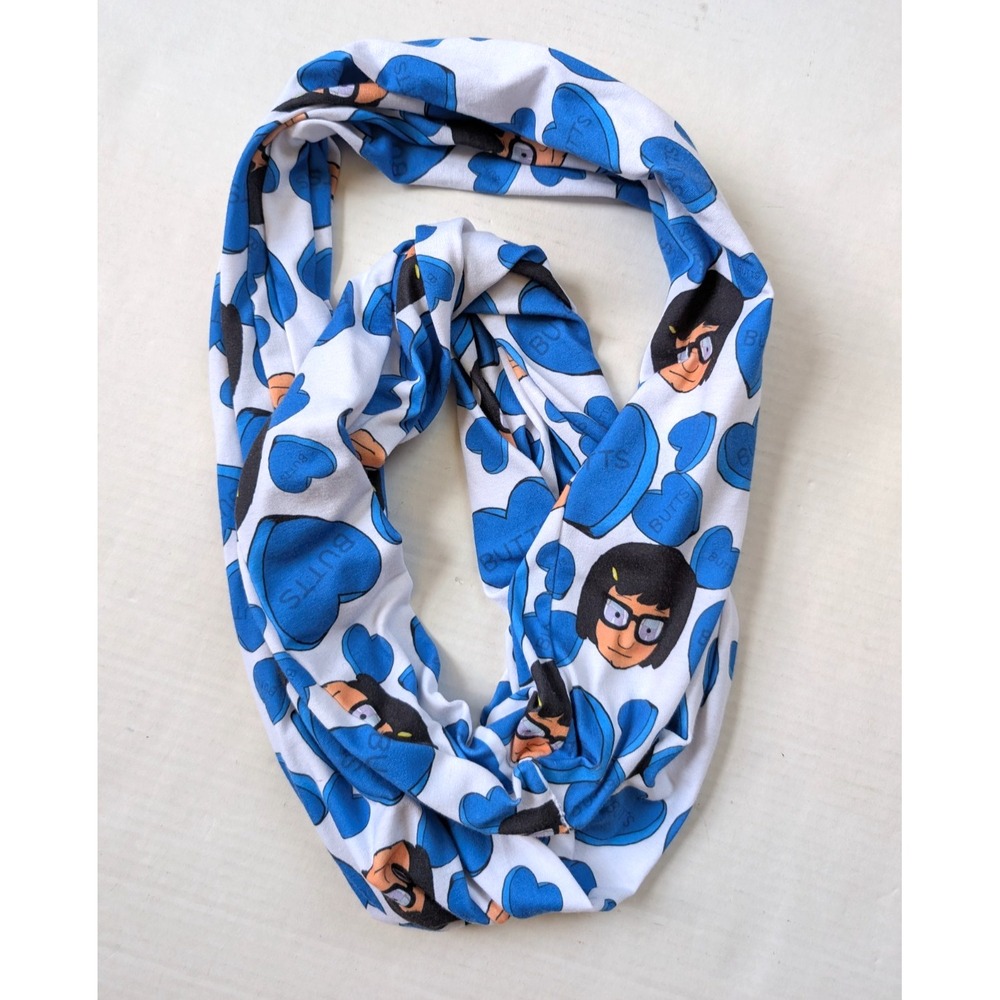 Bobs Burgers Tina‎ Belcher Infinty Scarf Valentines Hearts Butts White Blue